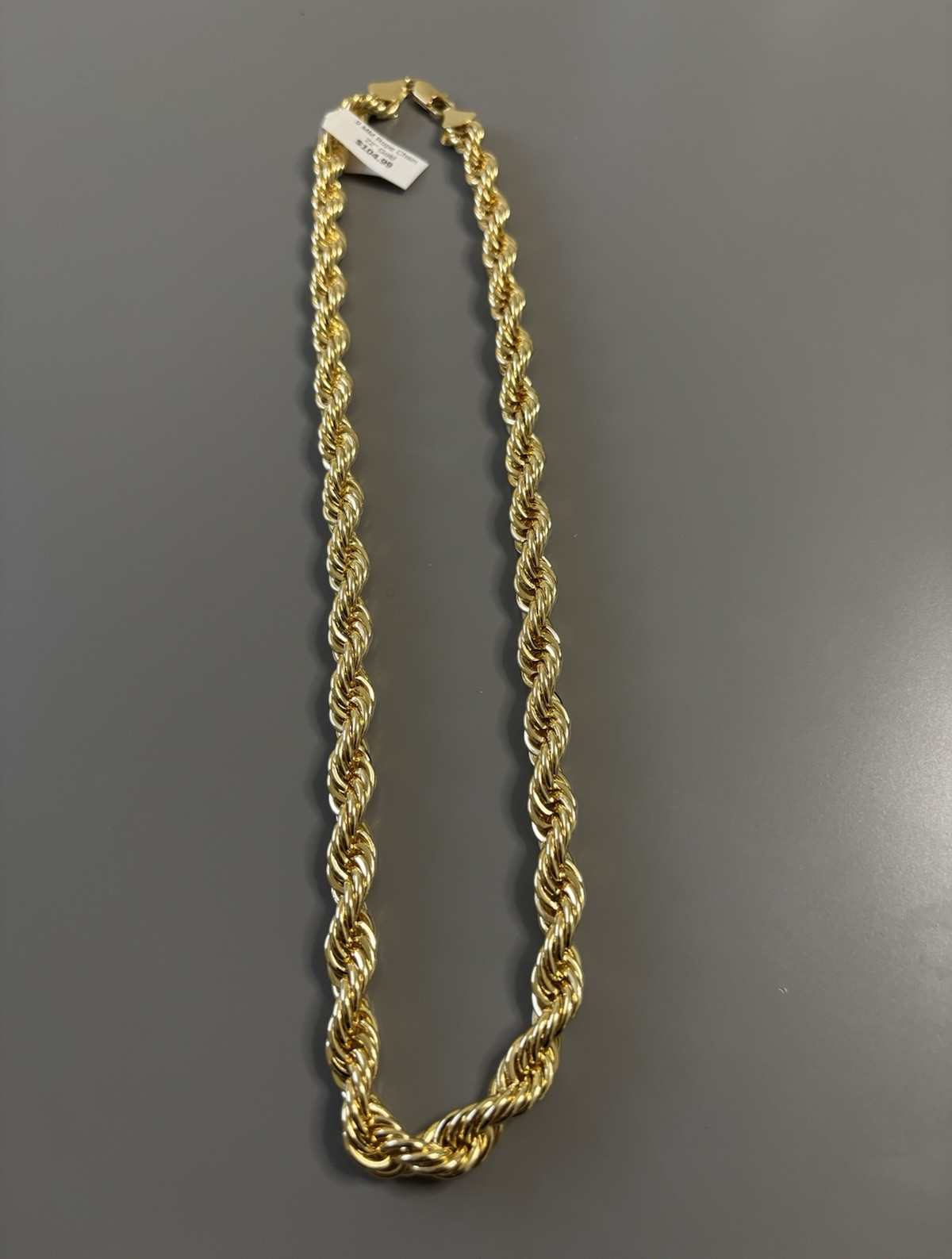 Gold Tone Rope Chain Necklace 22 in Metal Lobster Clasp No Stone