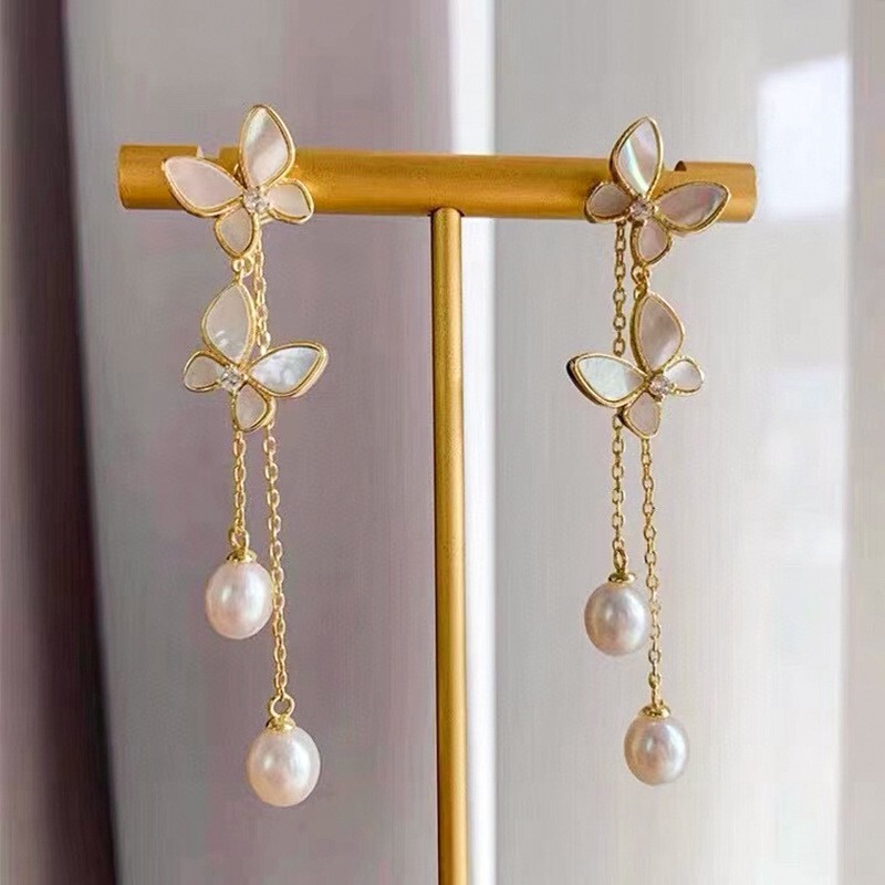 Women’s s925 silver needle tassel natural freshwater pearl earrings