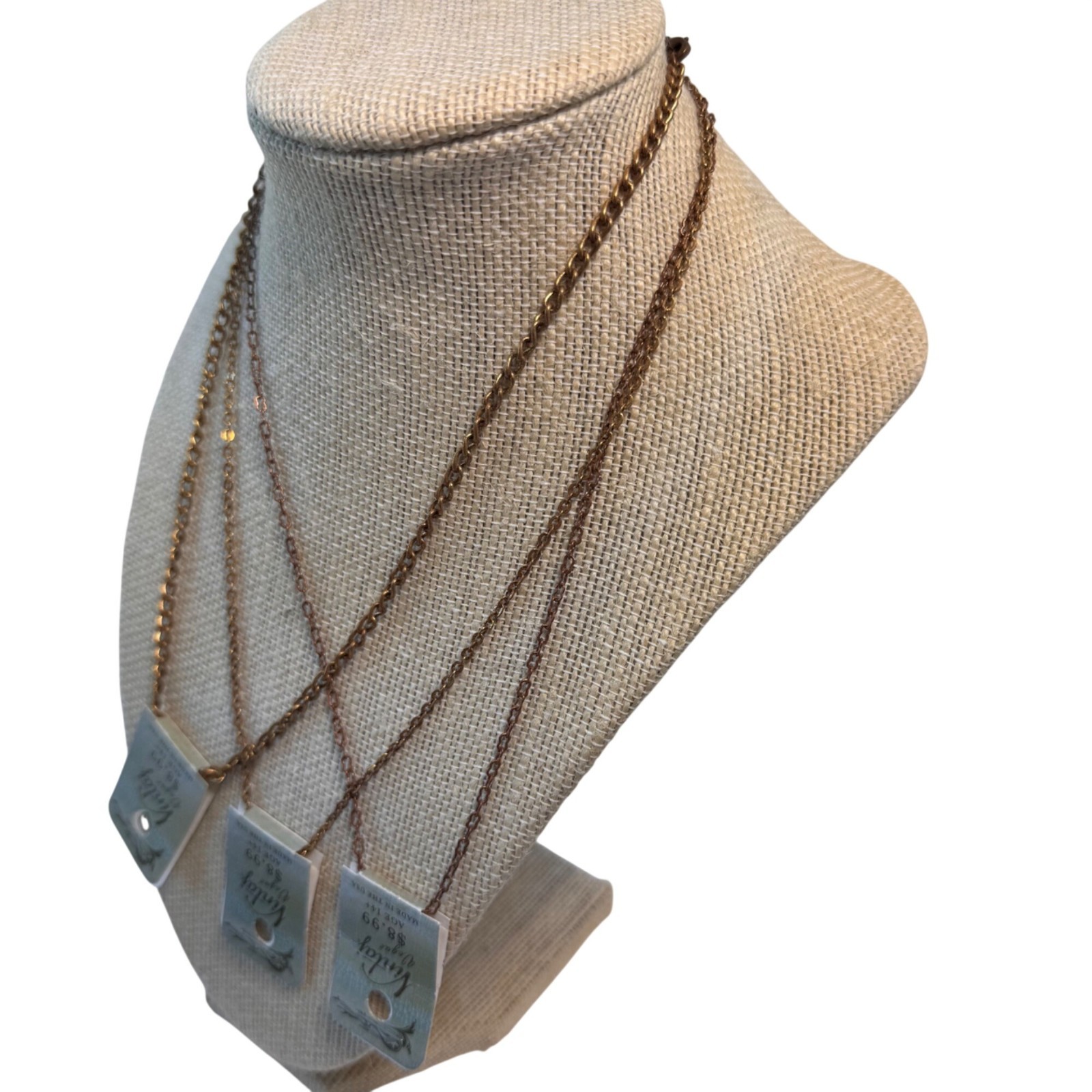 Solid Brass 18-Inch Necklace Jewlery Lot of 3 Vintaj Vogue Brass Co USA NWT New