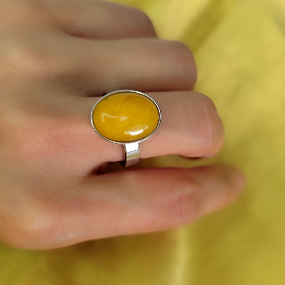 20Pcs Natural Stone Stainless Steel Ring Oval Cabochon Gemstone Ring For Women