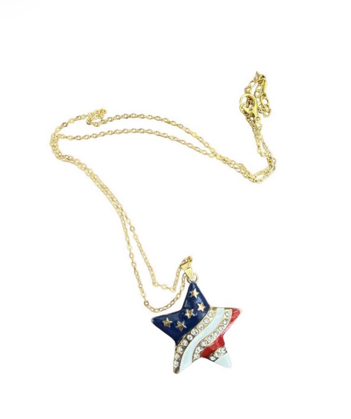 Patriotic Star Pendant Necklace – Red White Blue with Rhinestones NIP/NWOT