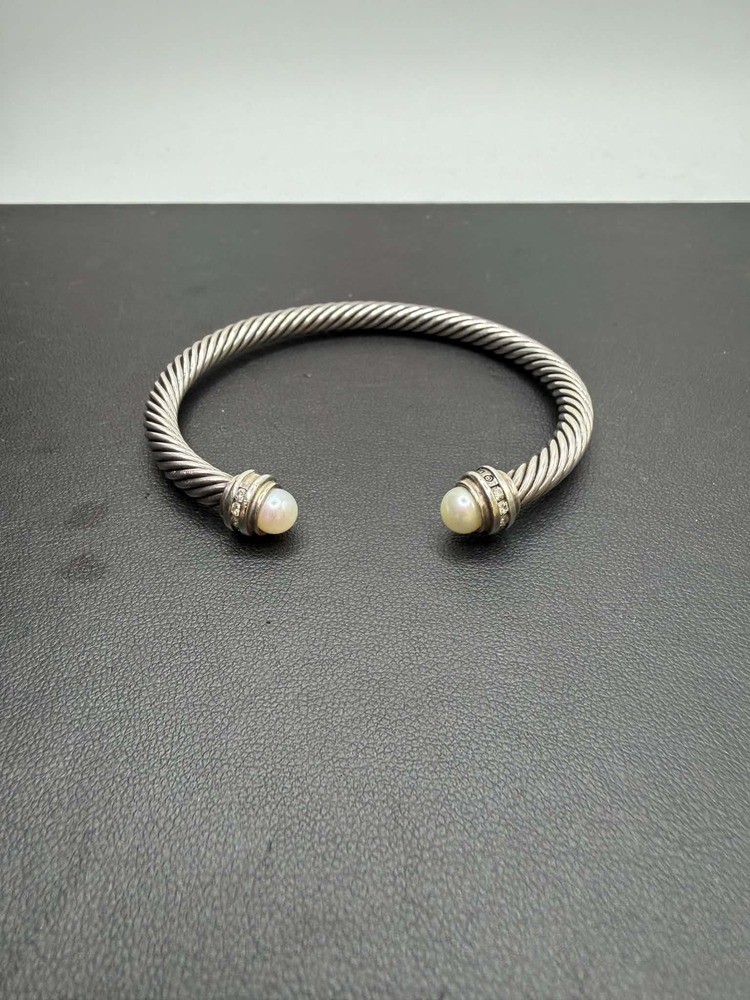 David Yurman Cable Classics 5mm Pearls and Diamonds Cable Cuff Bracelet TS 987