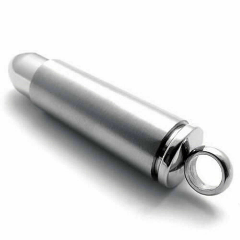 Cremation Stainless Steel Bullet Urn Necklace Ash Keepsake Memorial Pendant Mens