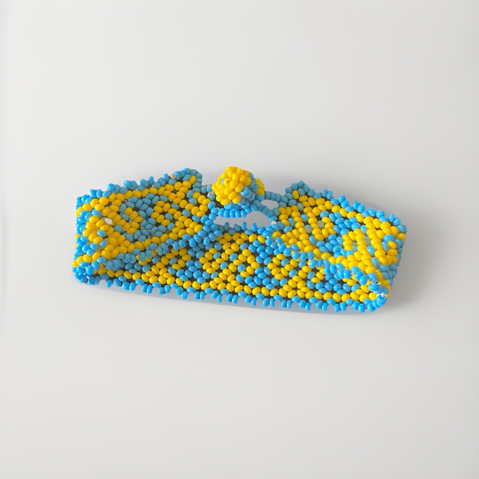 Blue Yellow Bead Woven Tribal Style Bracelet 7 inch long.