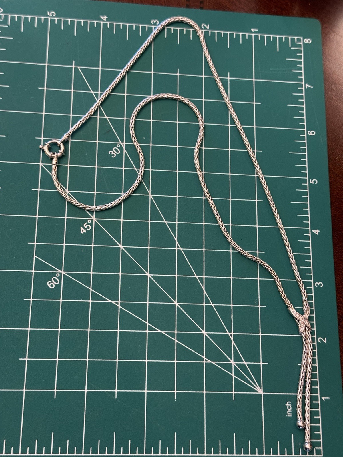 14K white gold Rope Chain Y-Drop Lariat Necklace Diamond Accent Spring Ring
