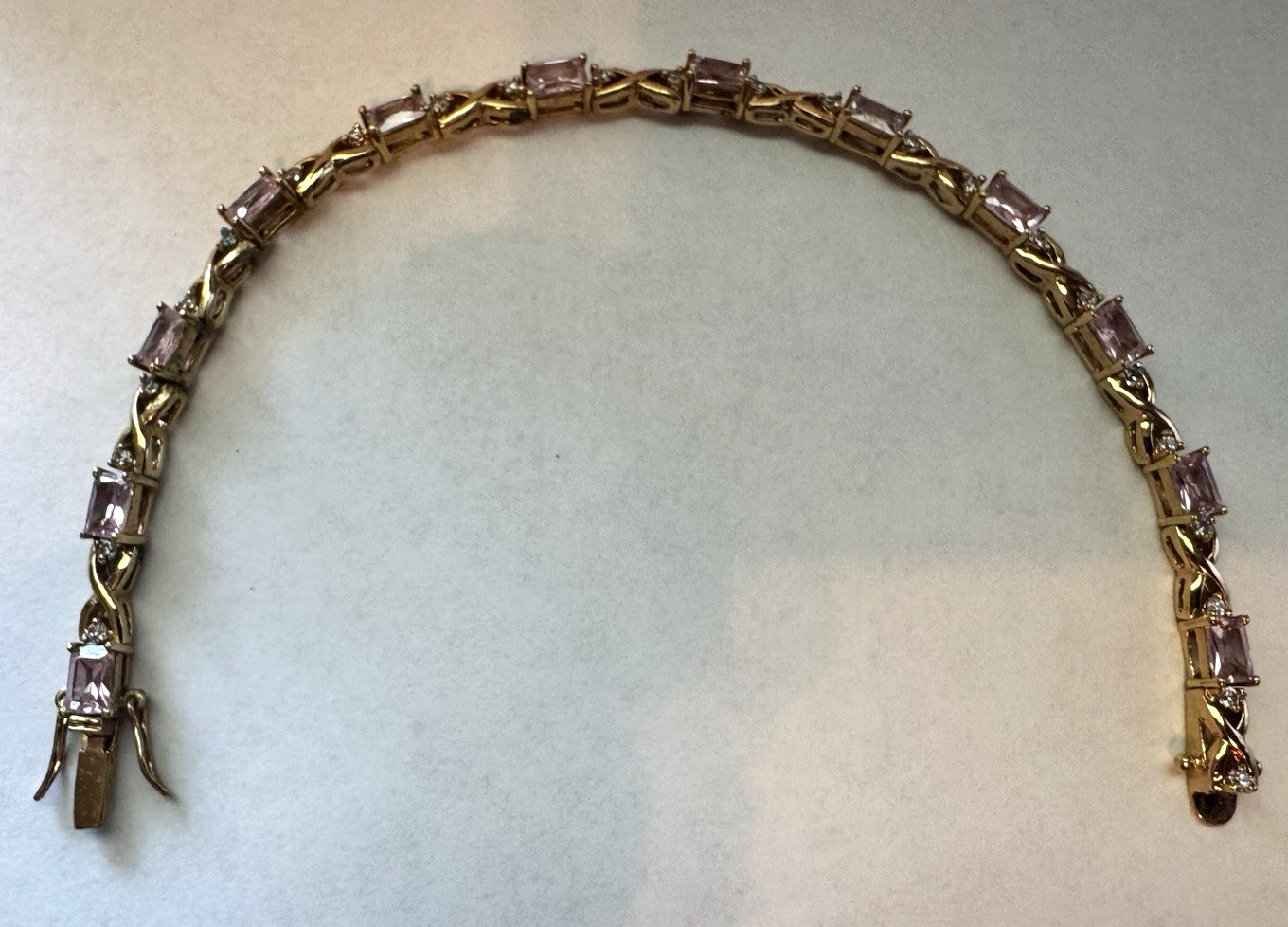 Alexandrite Simulated Diamond Gold tone X Link Tennis Bracelet box clasp 8 inch
