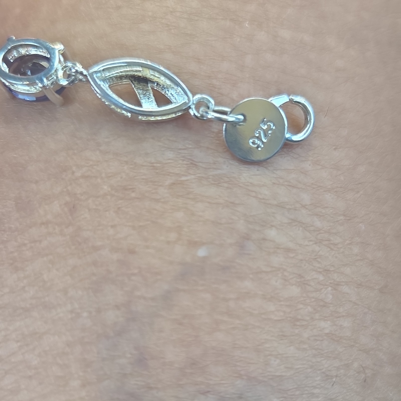 Silver Tone White Oval Stone Ring & Bracelet Set with Purple Accents