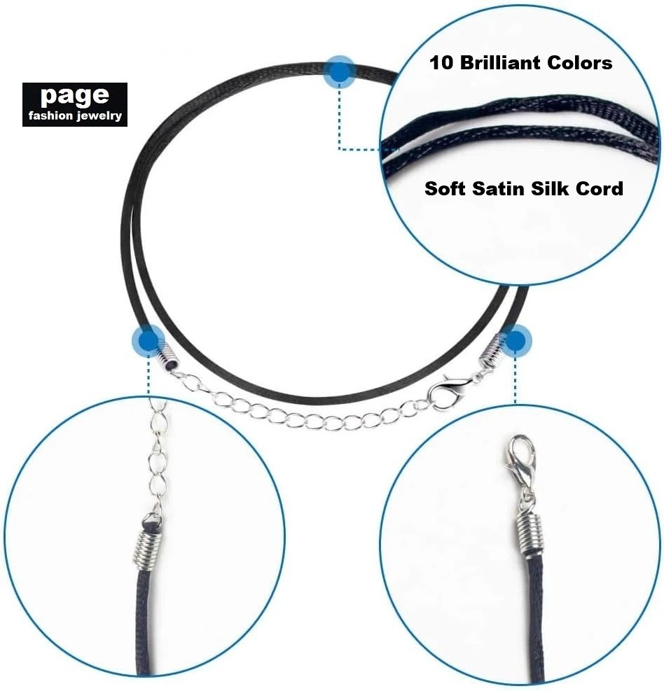 1pc Satin Silk 18″ Necklace Cord-10 Brilliant Colors-Lobster Clasp+2″ Extension