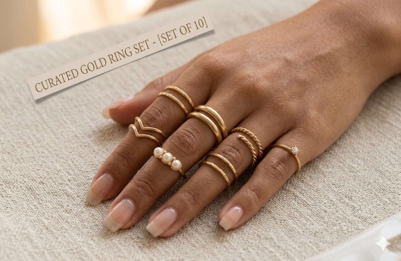 Gold Tone Stackable Band Ring Set 10-Piece
