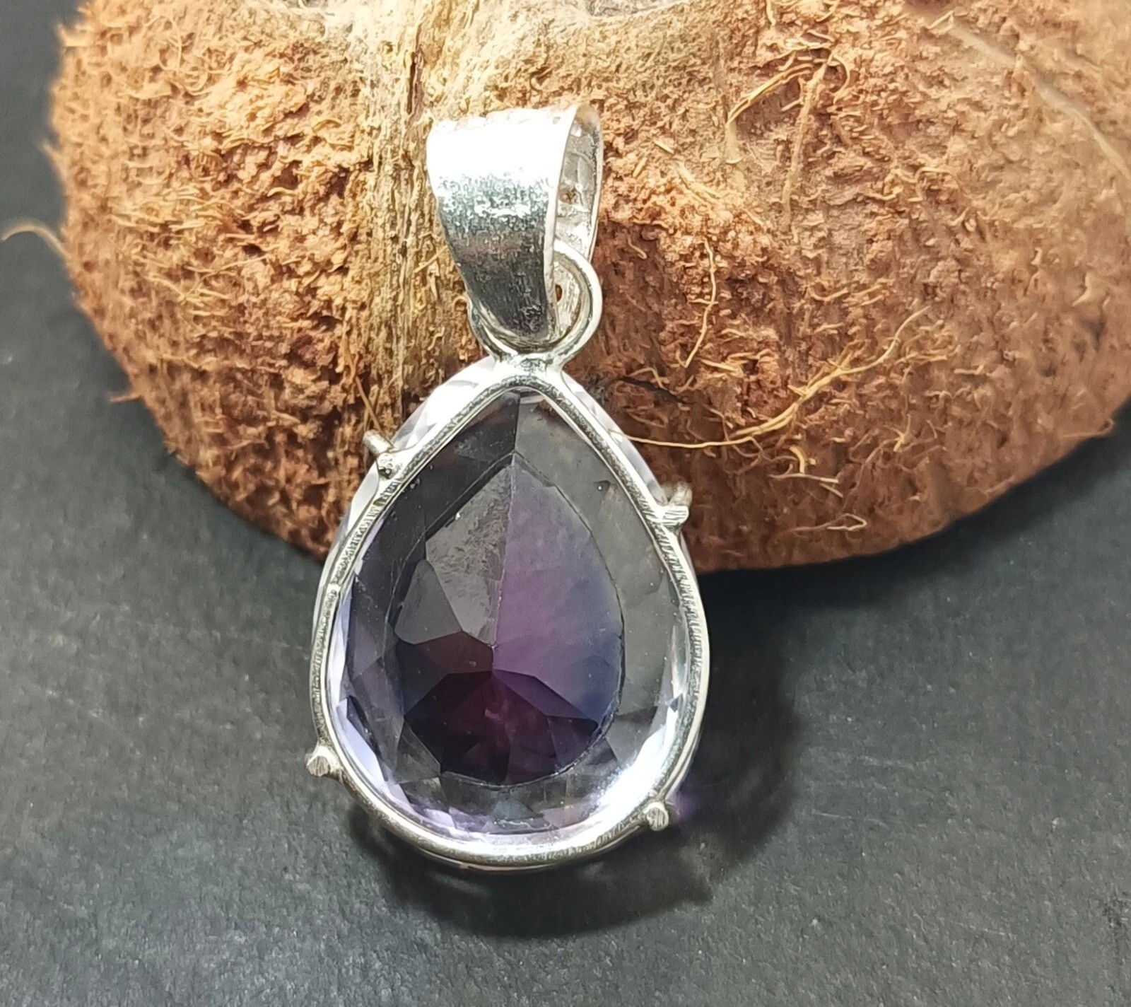 Natural 24.70 Ct Bi-Color FL Pitambari Sapphire Pear Cut 925 Silver Pendant Gem