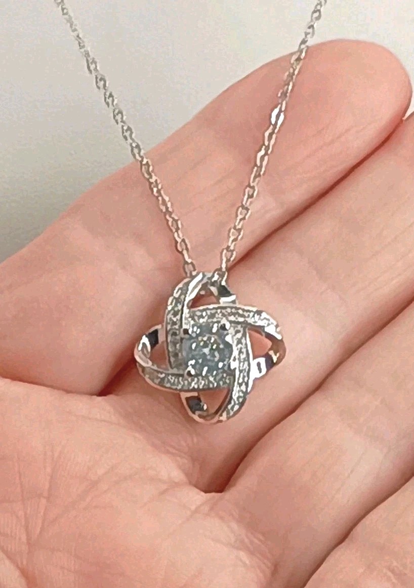 Sterling Silver Love Knot Pendant Necklace Cubic Zirconia Infinity