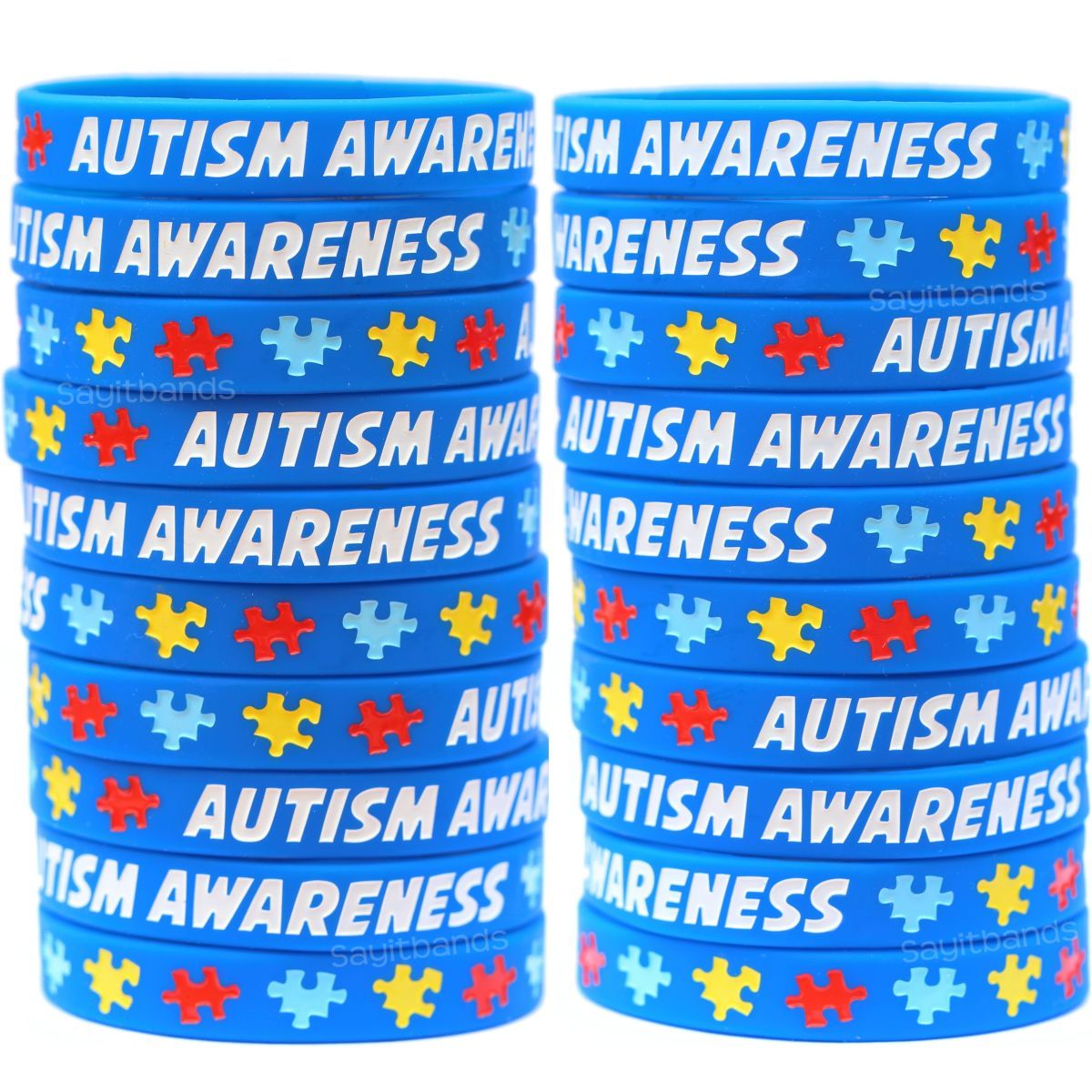 20 Autism Awareness and Support Wristbands – Puzzle Piece Awareness Bracelets