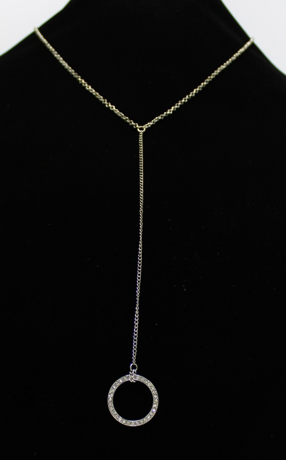 New Silver Rhinestone Y Necklace with Circle Pendant #N2072
