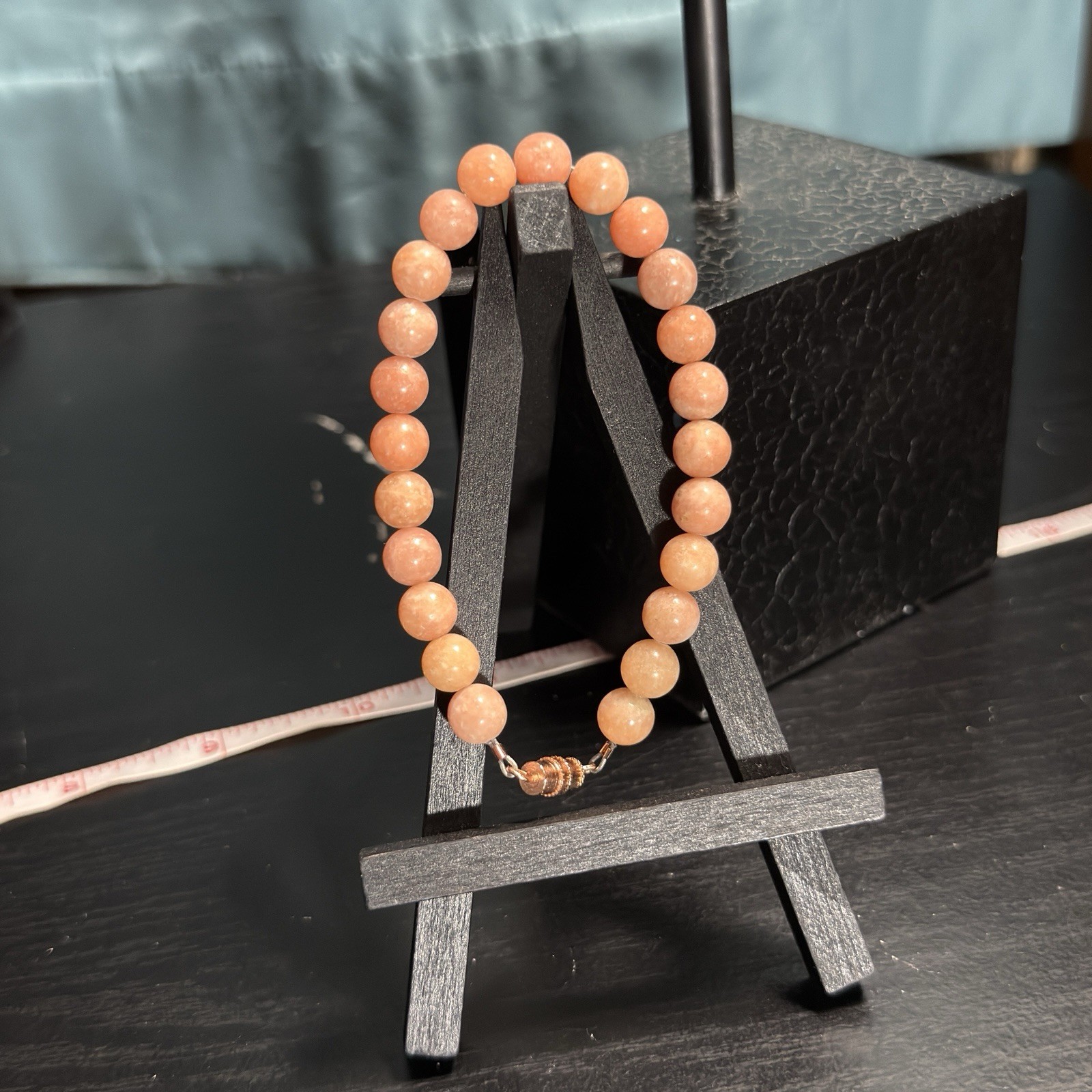 Peach Calcite Natural Gemstone Bead Bracelet | Smooth Round 8mm