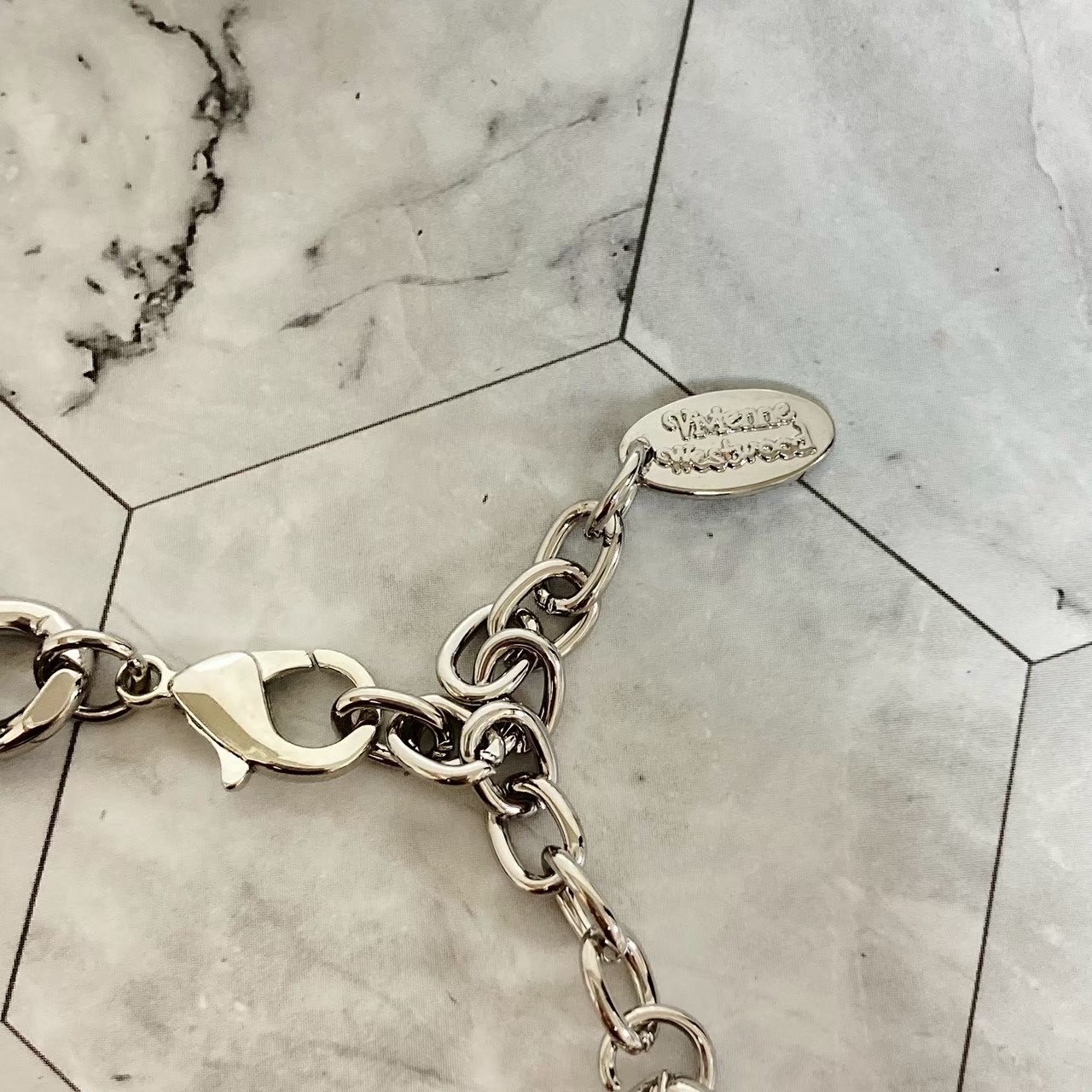 Vivienne Westwood Bracelet Stone 16.5-22cm Silver Green w/Pouch NO BOX