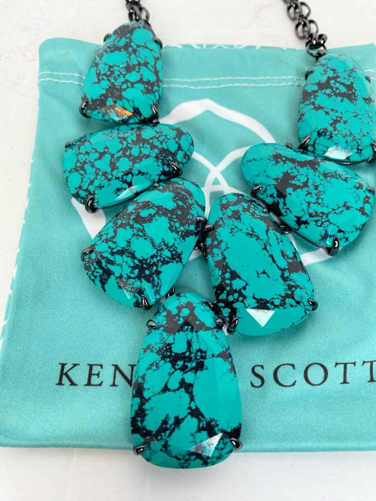 Kendra Scott Harlow Statement Necklace Variegated Turquoise Magnesite gunmetal