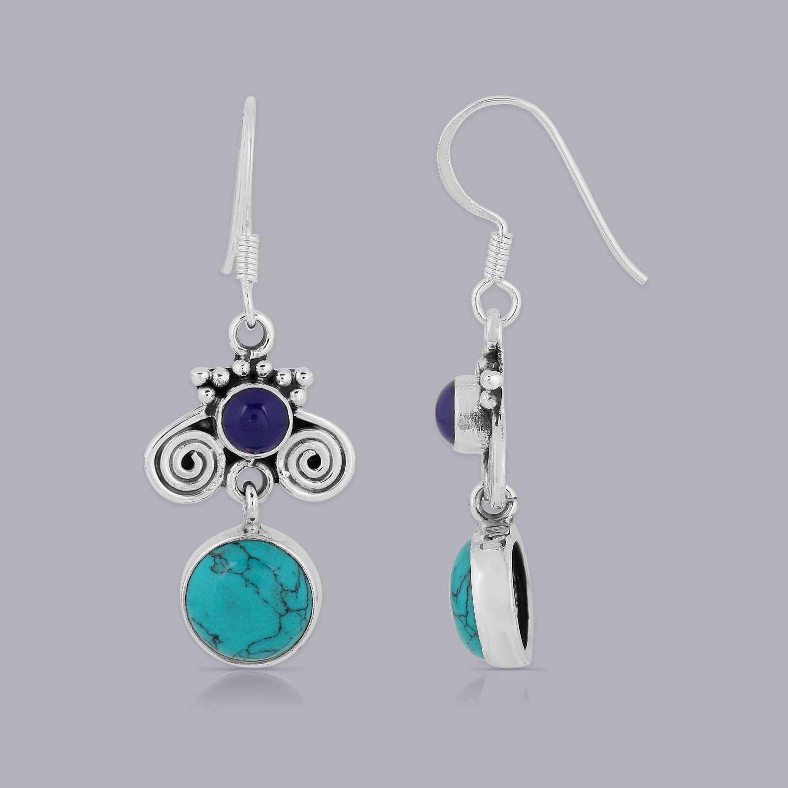 925 Sterling Silver Handmade Silver Earrings Natural Turquoise Stone Earrings