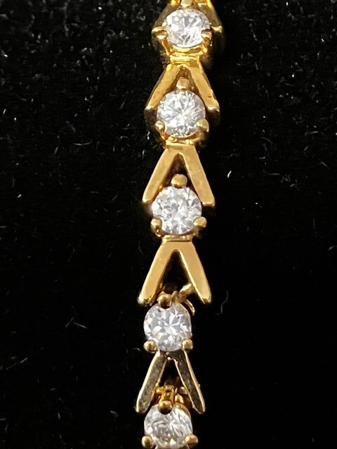 Gold Vermeil Tennis Bracelet Chevron Link Cubic Zirconia Push Lock Clasp 8 Inch