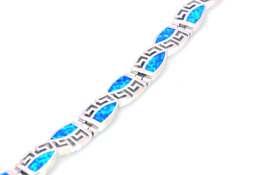 Hawaii Beach Blue Square 925 Sterling Sliver Fire Opal Bracelet 18cm