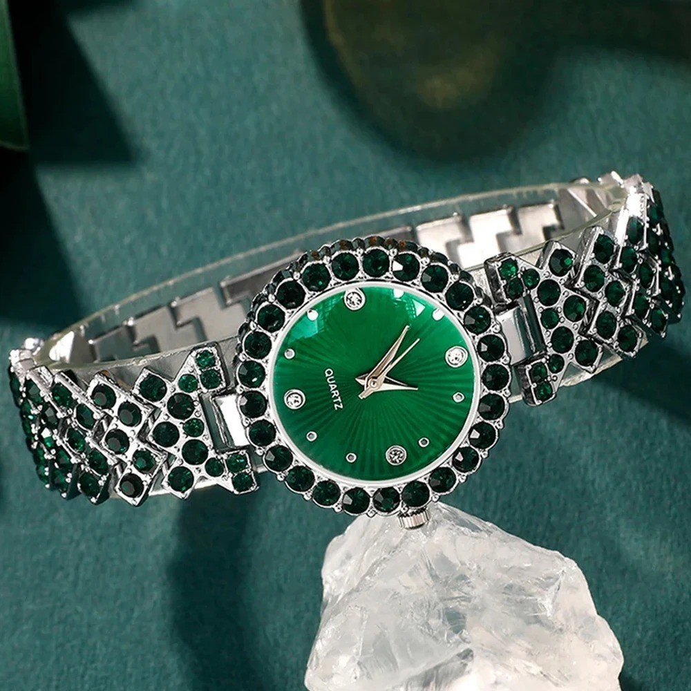 Women Quartz Watch Jewelry Set Heart Rhinestone Necklace Ring Earrings Gift USA