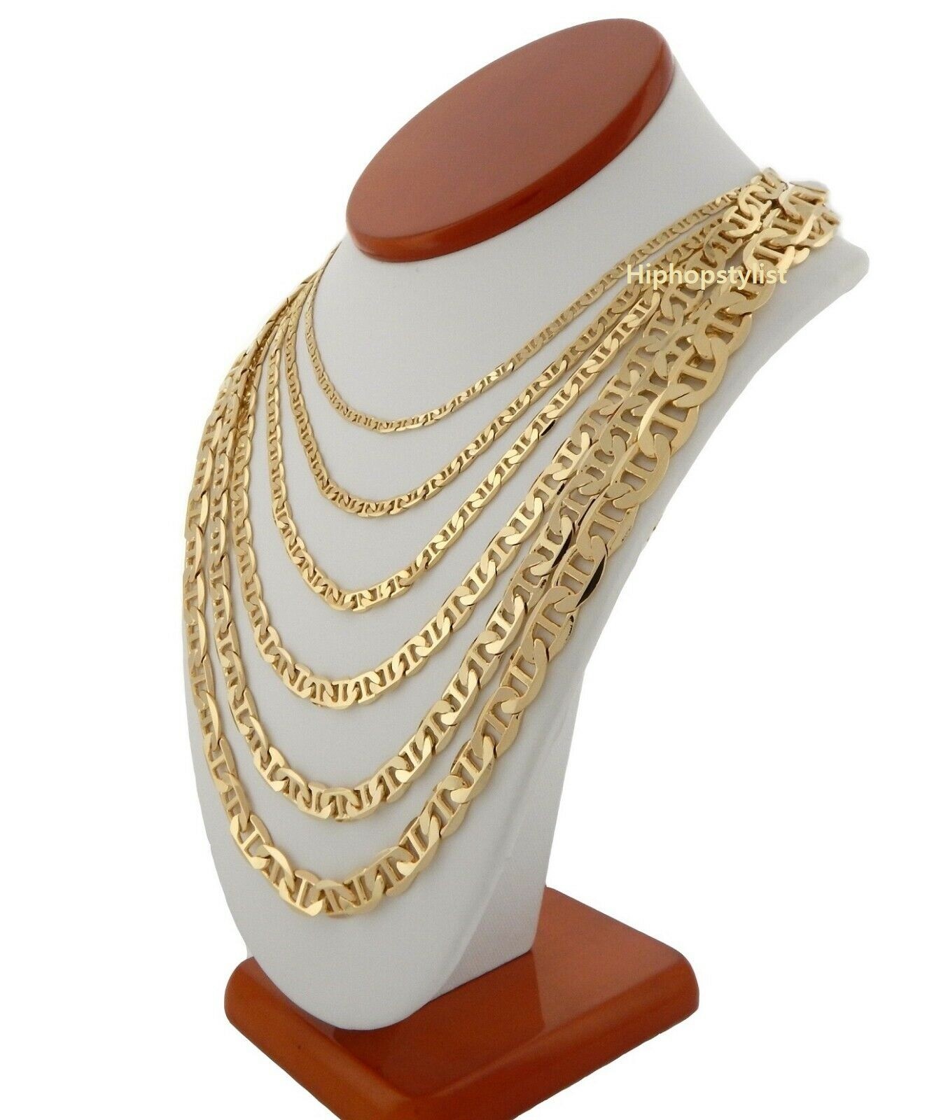 Men’s Mariner Anchor link Chain 14k Gold Plated 3mm to 9mm wide 20″ 24″ 30″.