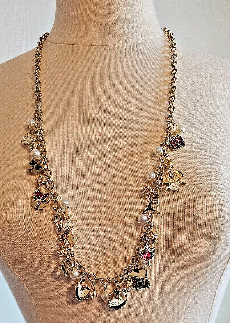 Women’s Gold Tone Christmas Necklace 12 Days Of Christmas Charms 30 Inch