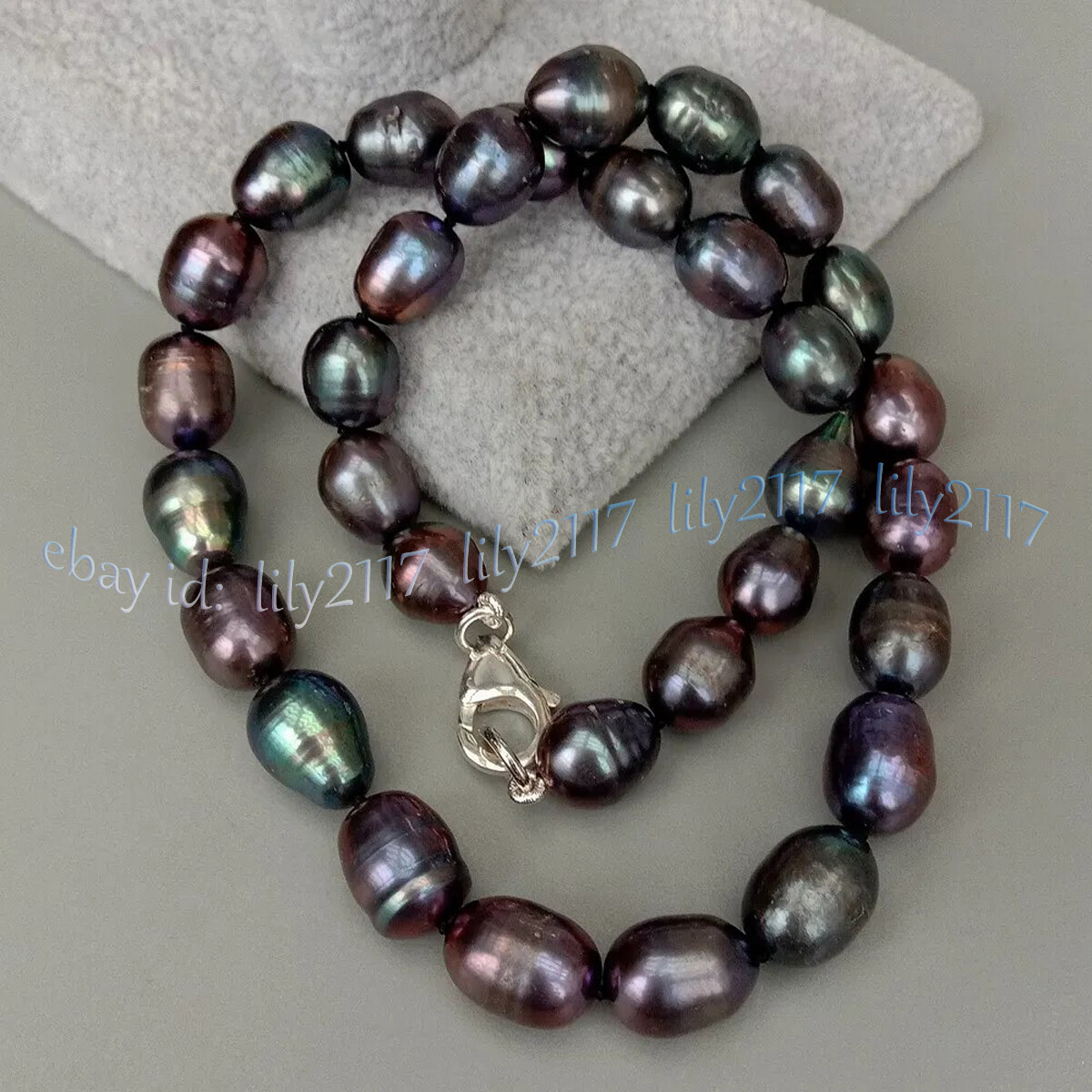 Natural White Black Gray Pink Purple Rice Cultured Pearl Necklace Silver Clasp
