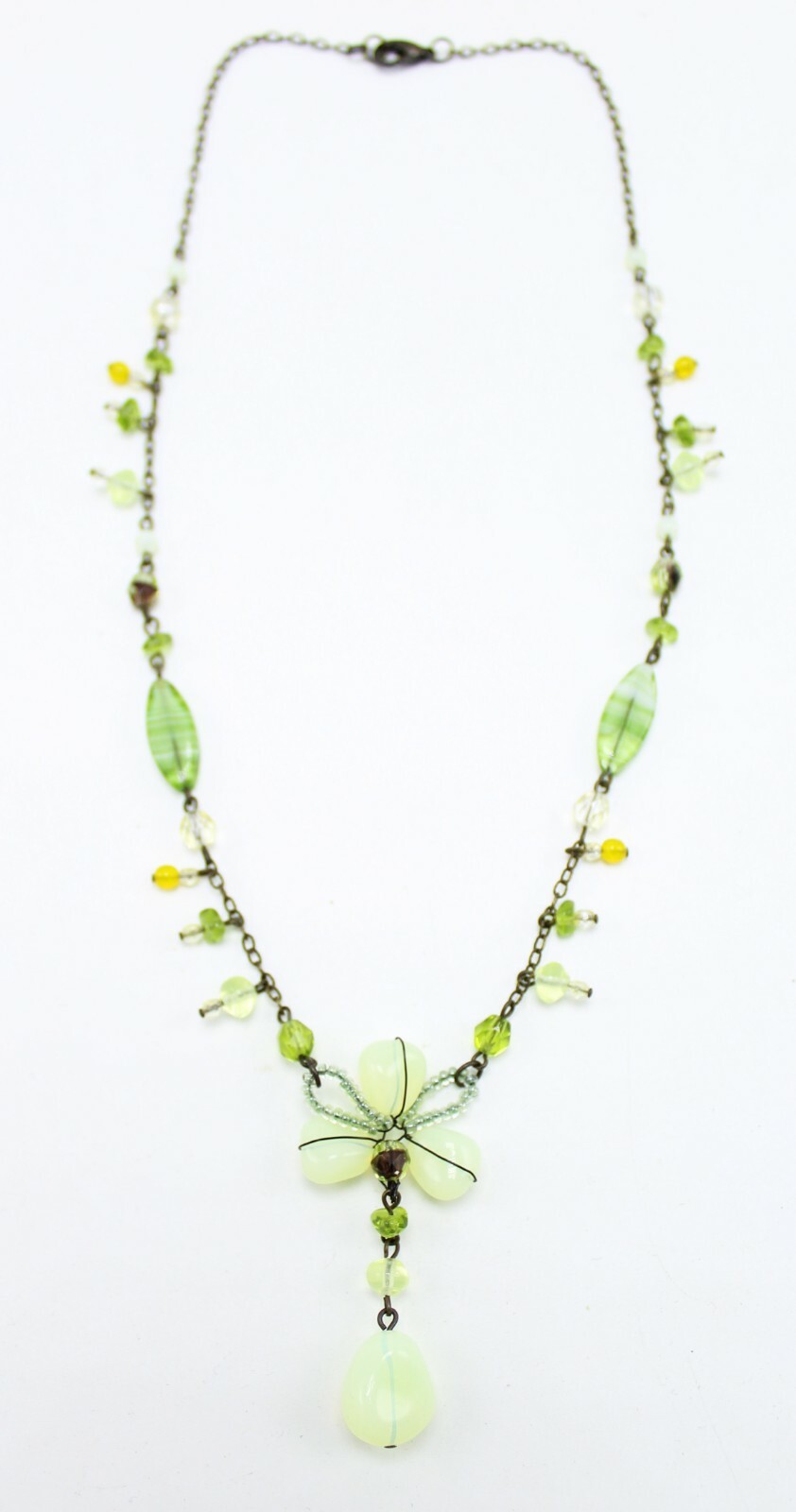 Vintage Unworn Czech Bead Bohemian Glass Flower Necklace #GN6