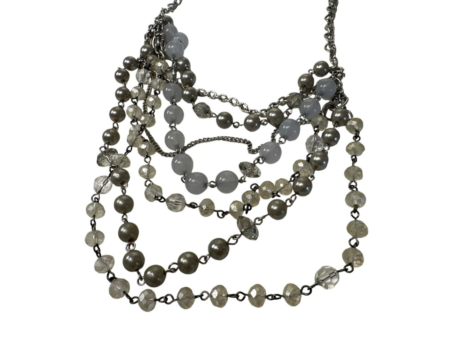 Layered Beaded Chain Necklace Gray & Clear Beads Statement Jewelry Career
