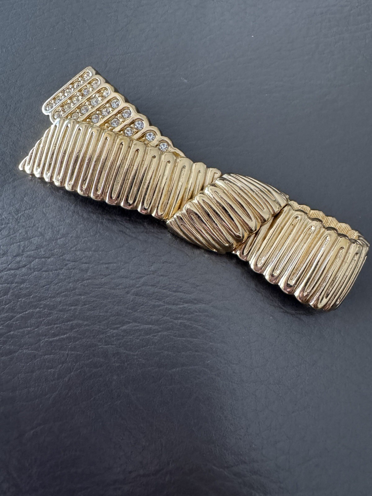 Christian Dior Vintage Gold Plated Rhinestone Bow Pin