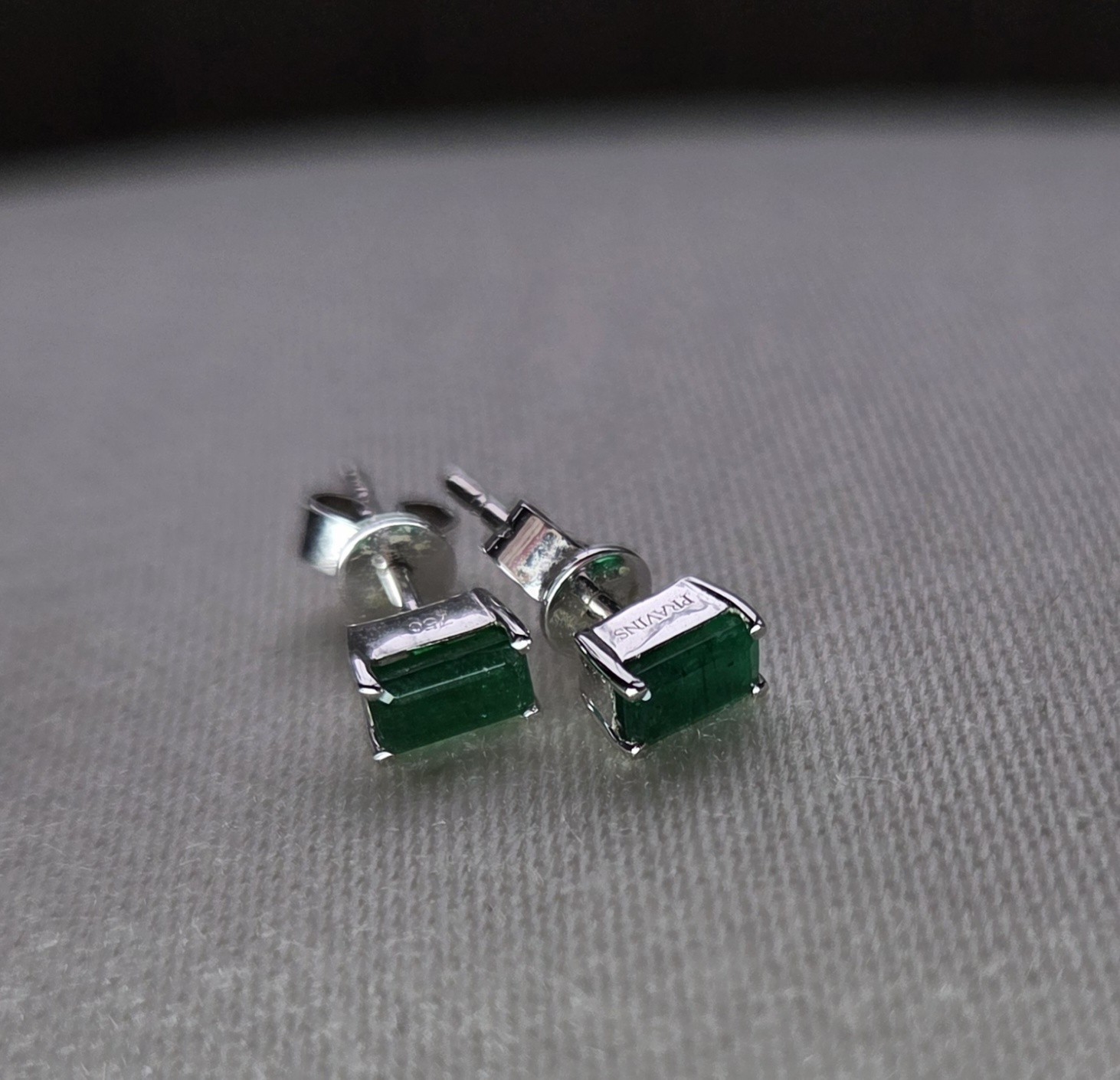 Green Emerald Diamond Necklace and Earrings Set White Gold Finish