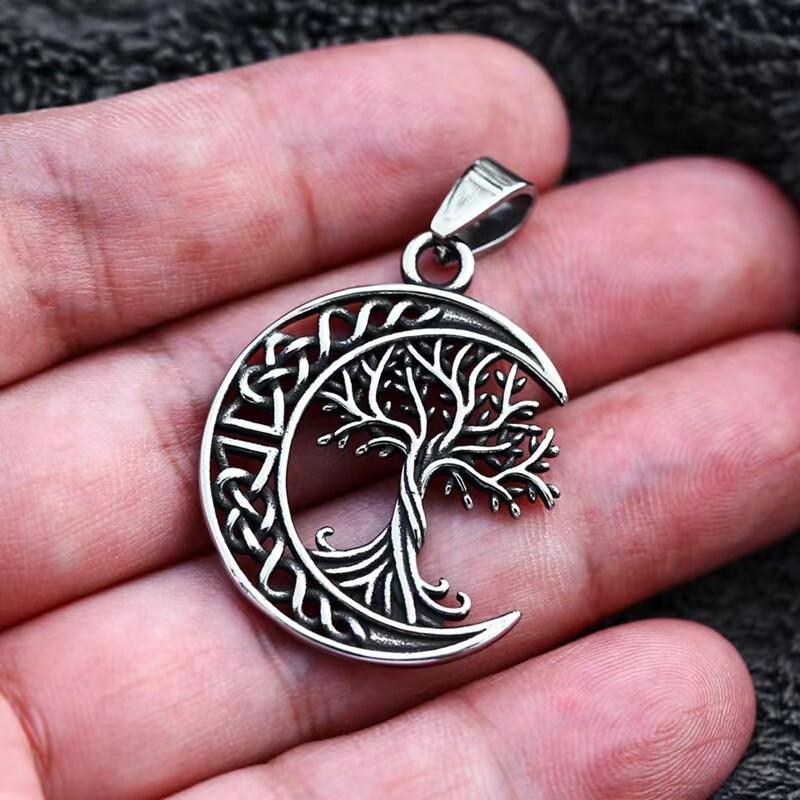 Celtic Moon Tree of Life Pendant Necklace Chain Men’s Protection Jewelry Gift