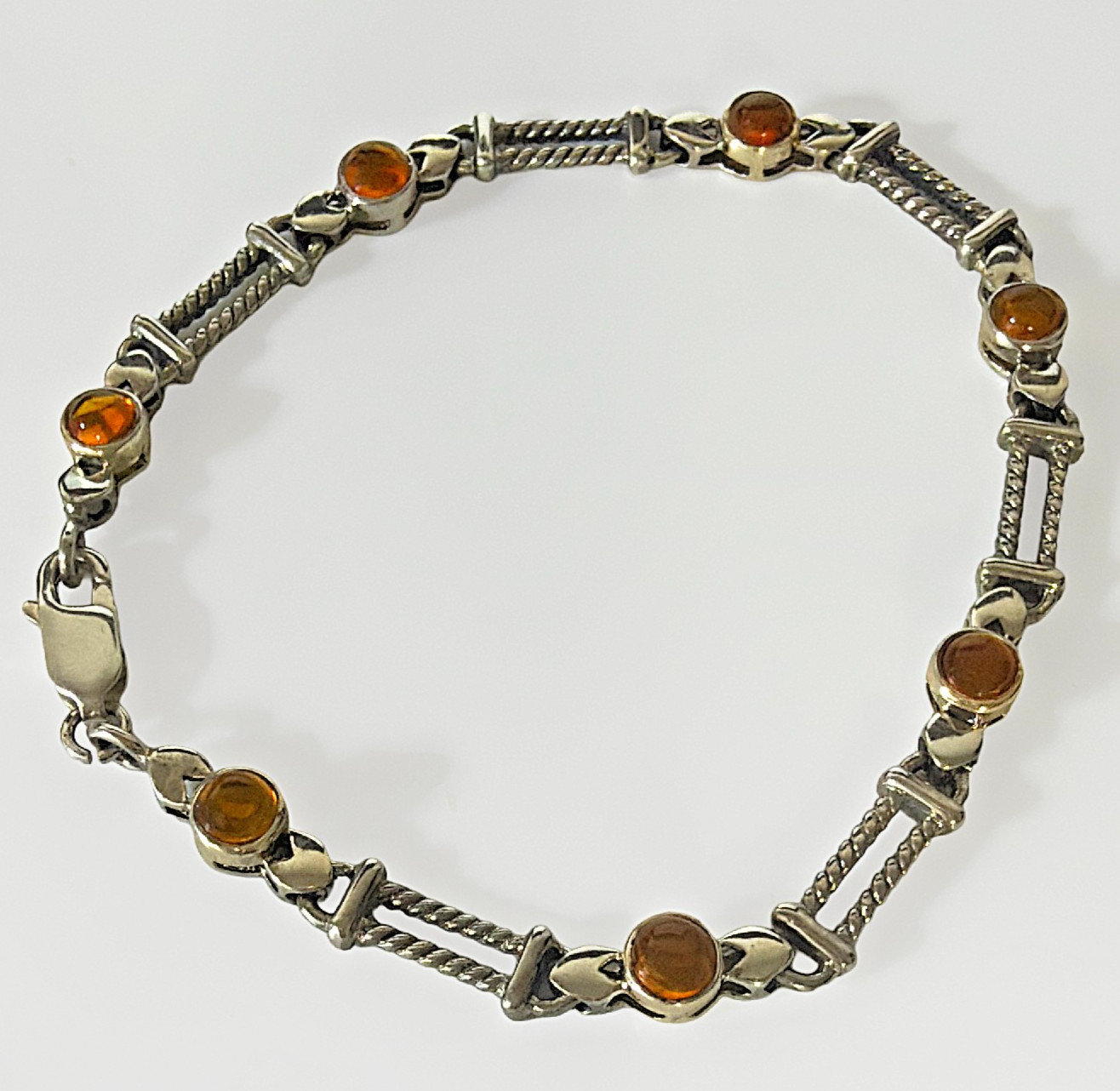 Silpada Sterling Silver 925 RETIRED Golden Amber Tennis Cable Chain Bracelet