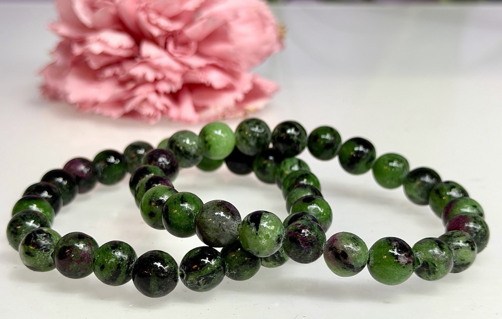 Wholesale 6 Pcs Natural Ruby Zoisite 8mm 7.5” Crystal Healing Stretch Bracelet