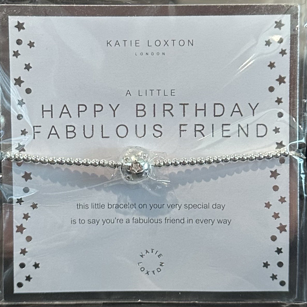HAPPY BIRTHDAY FABULOUS FRIEND Silver Plated Beaded Stretch Charm Bracelet