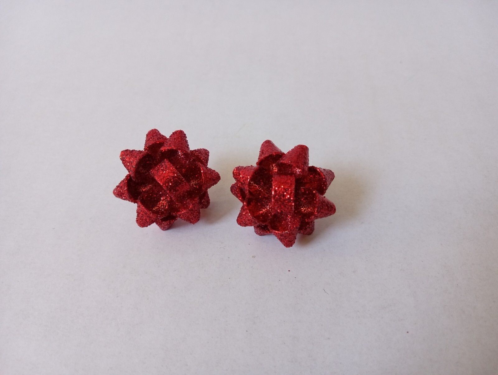 Red Glitter Gift Bow Pierced Post Back Earrings Christmas Jewelry