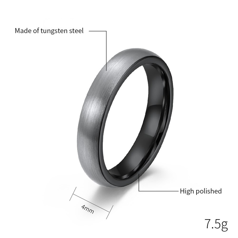 4mm/6mm/8mm Tungsten Steel Bands Men’s Silver Brushed Women’s Black Ring Sz 6-12