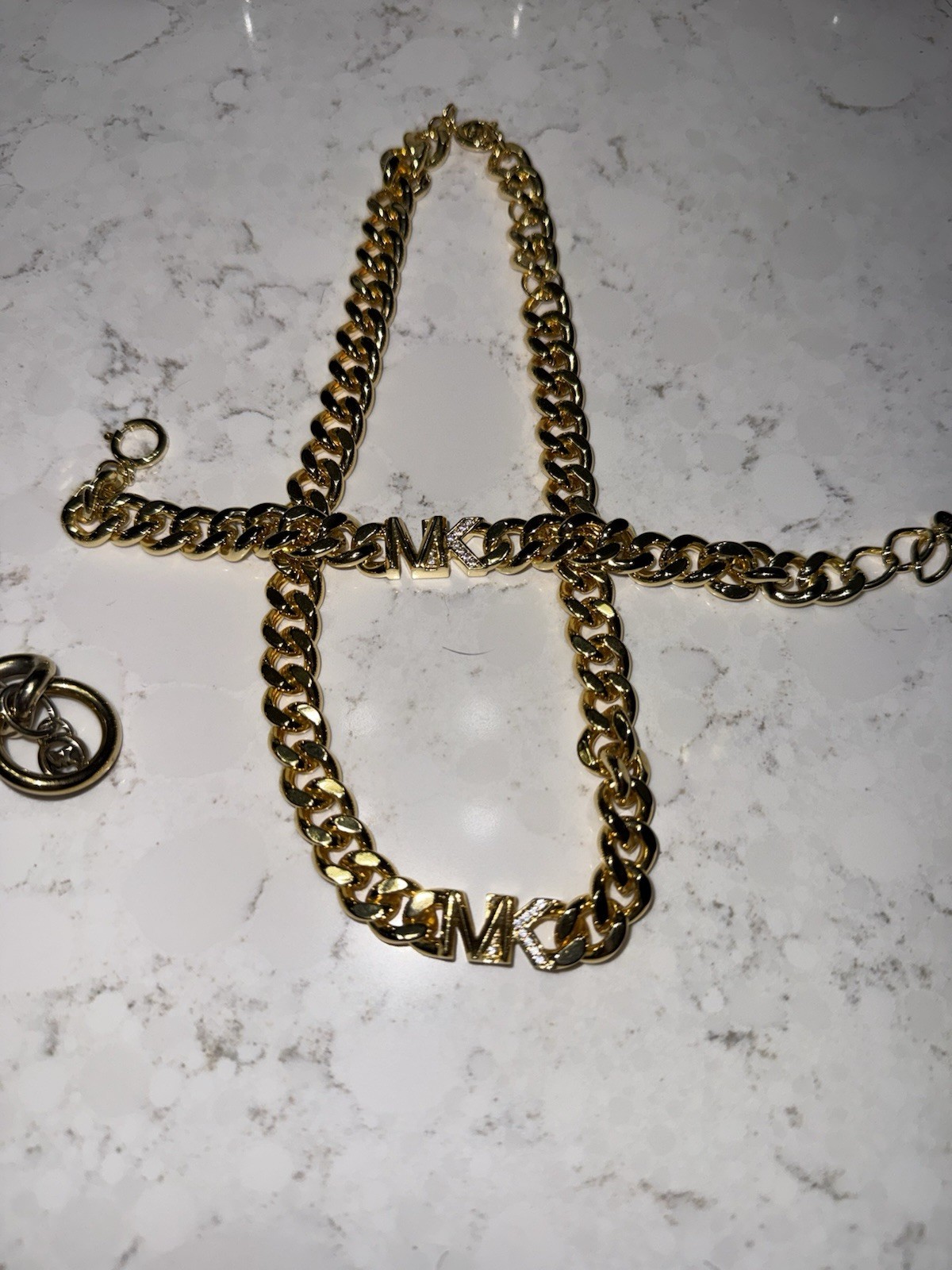Michael Kors Gold Tone Curb Chain Bracelet Toggle Clasp Pavé Crystal