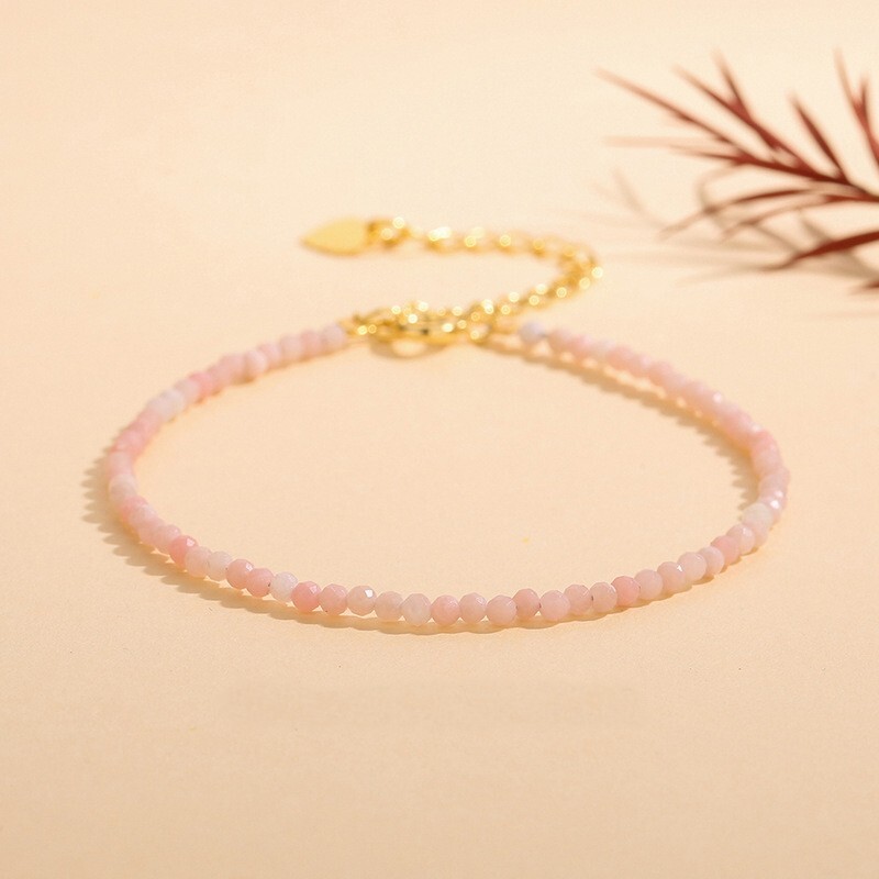 Natural Pink Opal Stone Dainty Bracelet Pink Gemstone Bracelet Minimalist