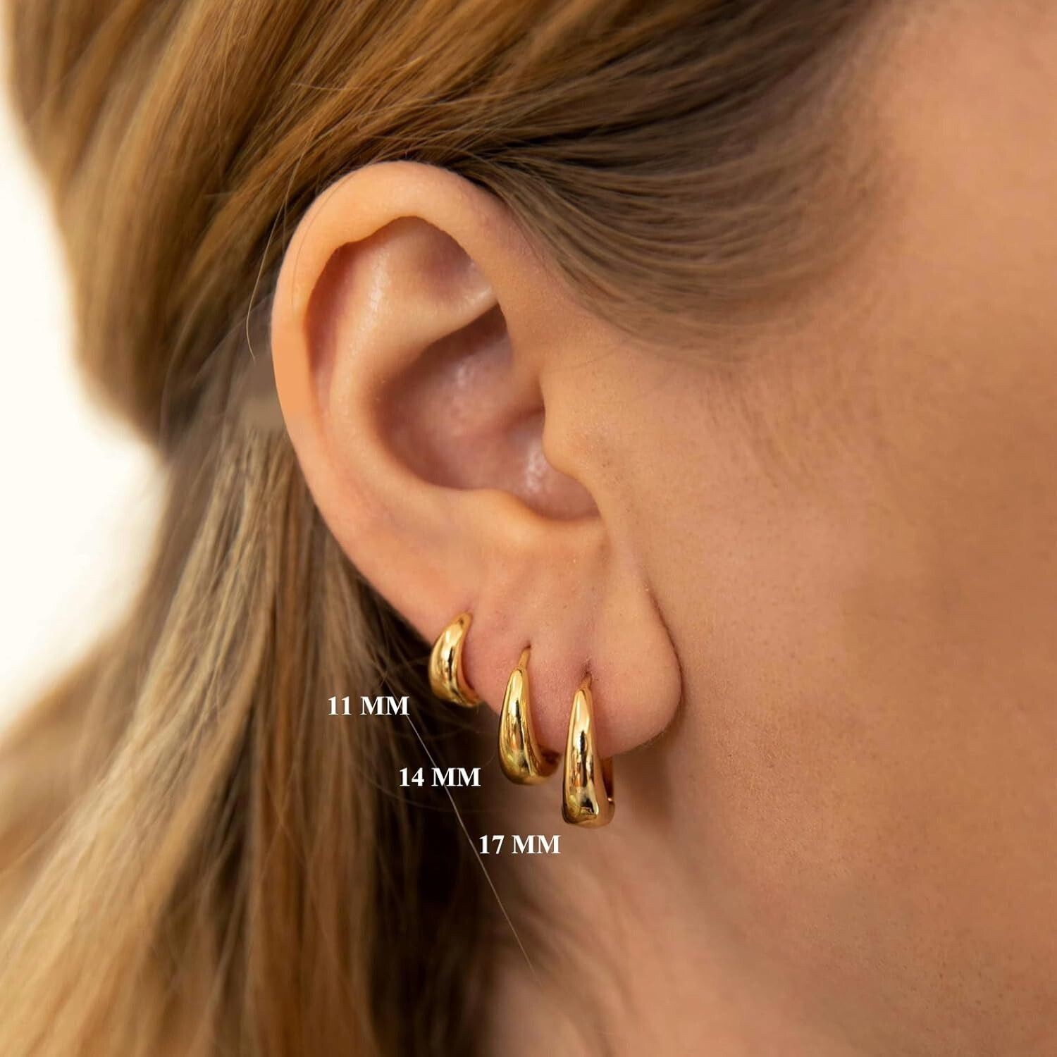 ONE SET 3 Pairs Woman 18K Gold Plated Hoop Huggie Round Earring Stud Polished