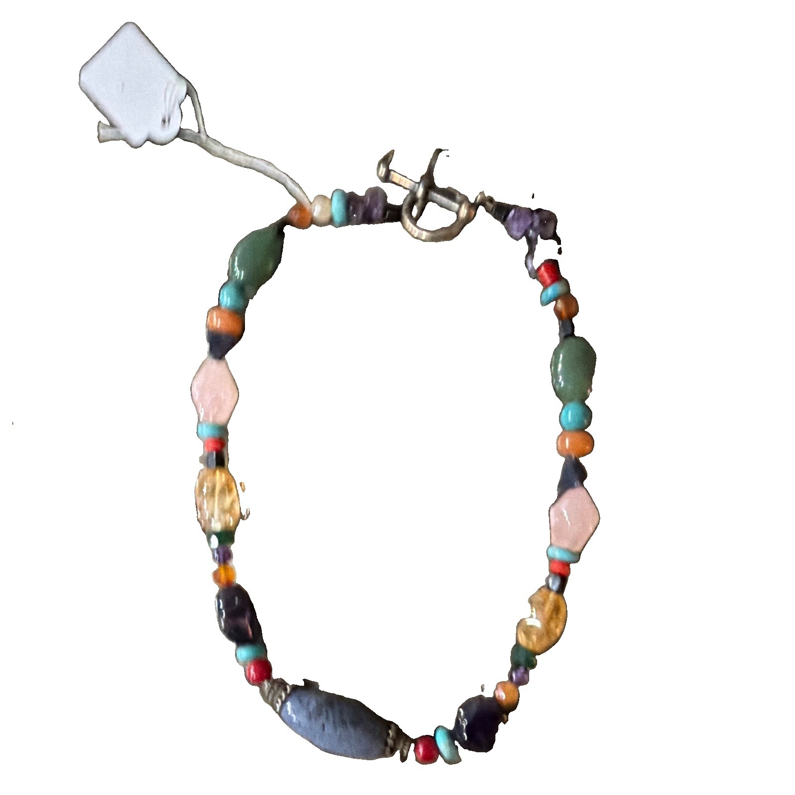 Multicolor Beaded Stone Chip Bracelet w/ Toggle Closure & Dangle Charm