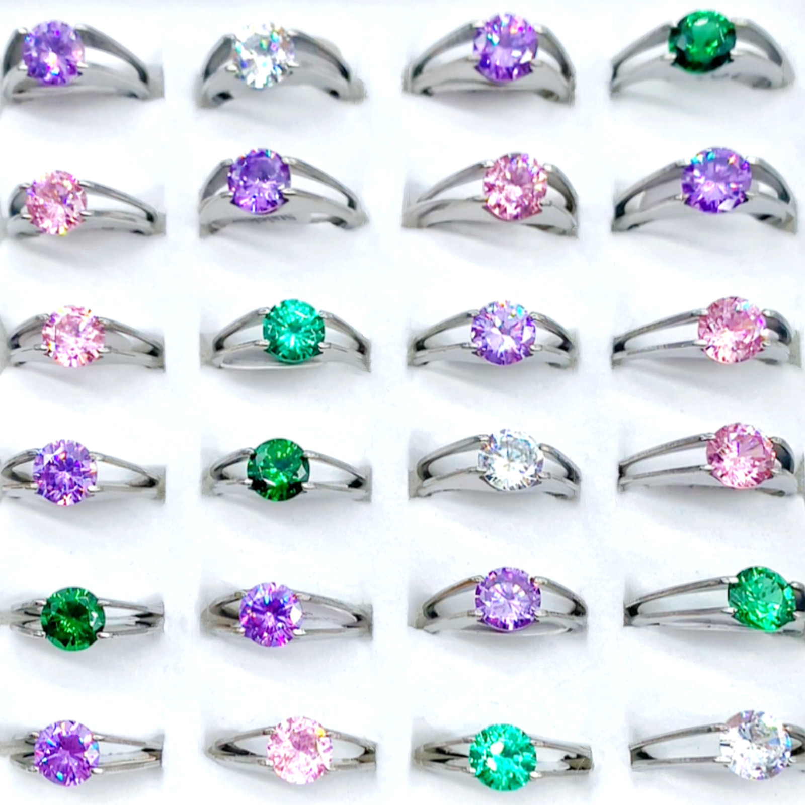 Bulk Wholesale 30 Colorful Crystal CZ Woman Wedding Rings Fashion Finger Jewelry