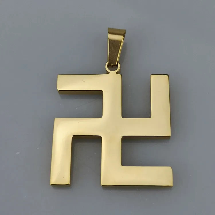 Titanium Steel Hindu Swastika Pendant Blessing Necklace Chain Amulet