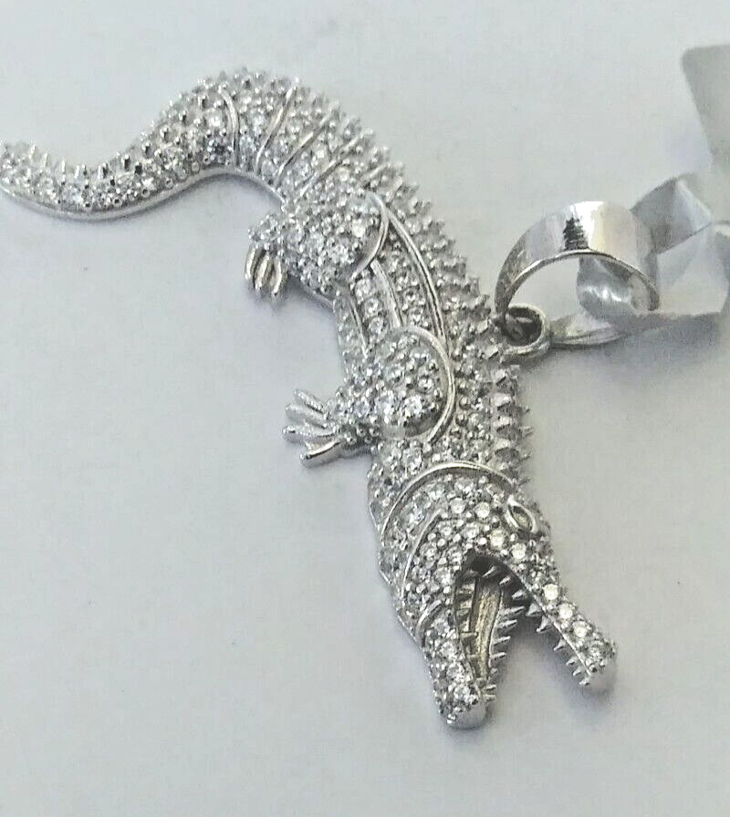 NEW .925 Sterling SILVER Reflective CZ ALLIGATOR pendant for necklace 40X18MM
