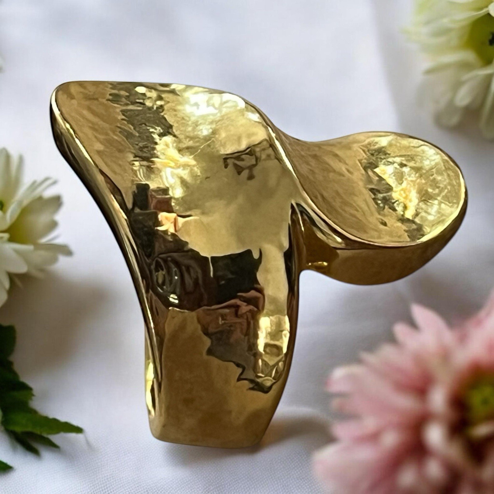 BRONZALLURE Contrarié Hammered 18Kt Yellow Gold Plated Size 6.5 Ring 10.3g