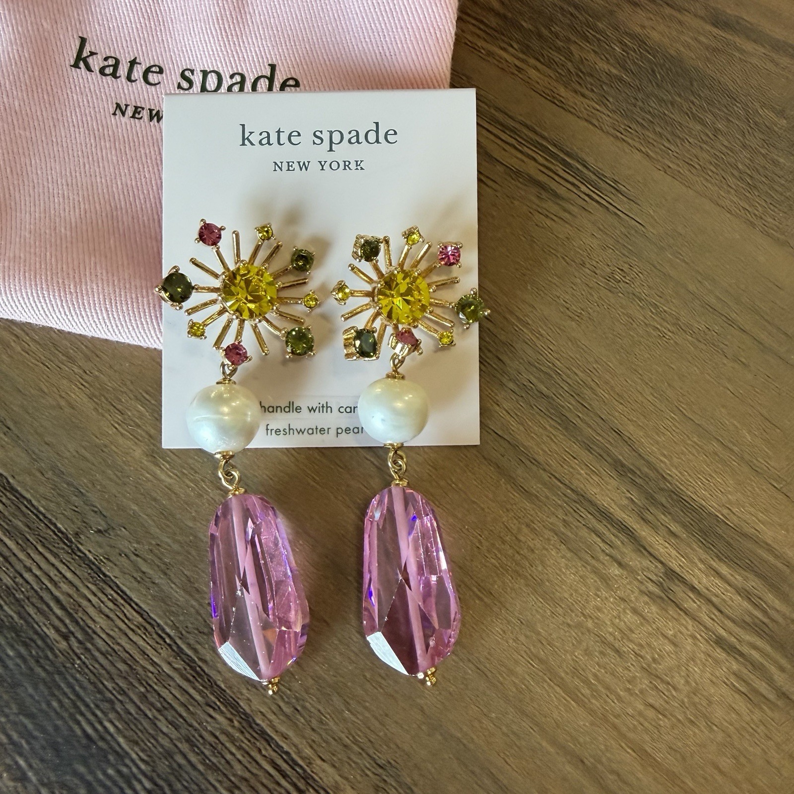 Kate Spade Rooftop Garden Earrings Freshwater Pearls Dust Bag $128 Dangly Cute