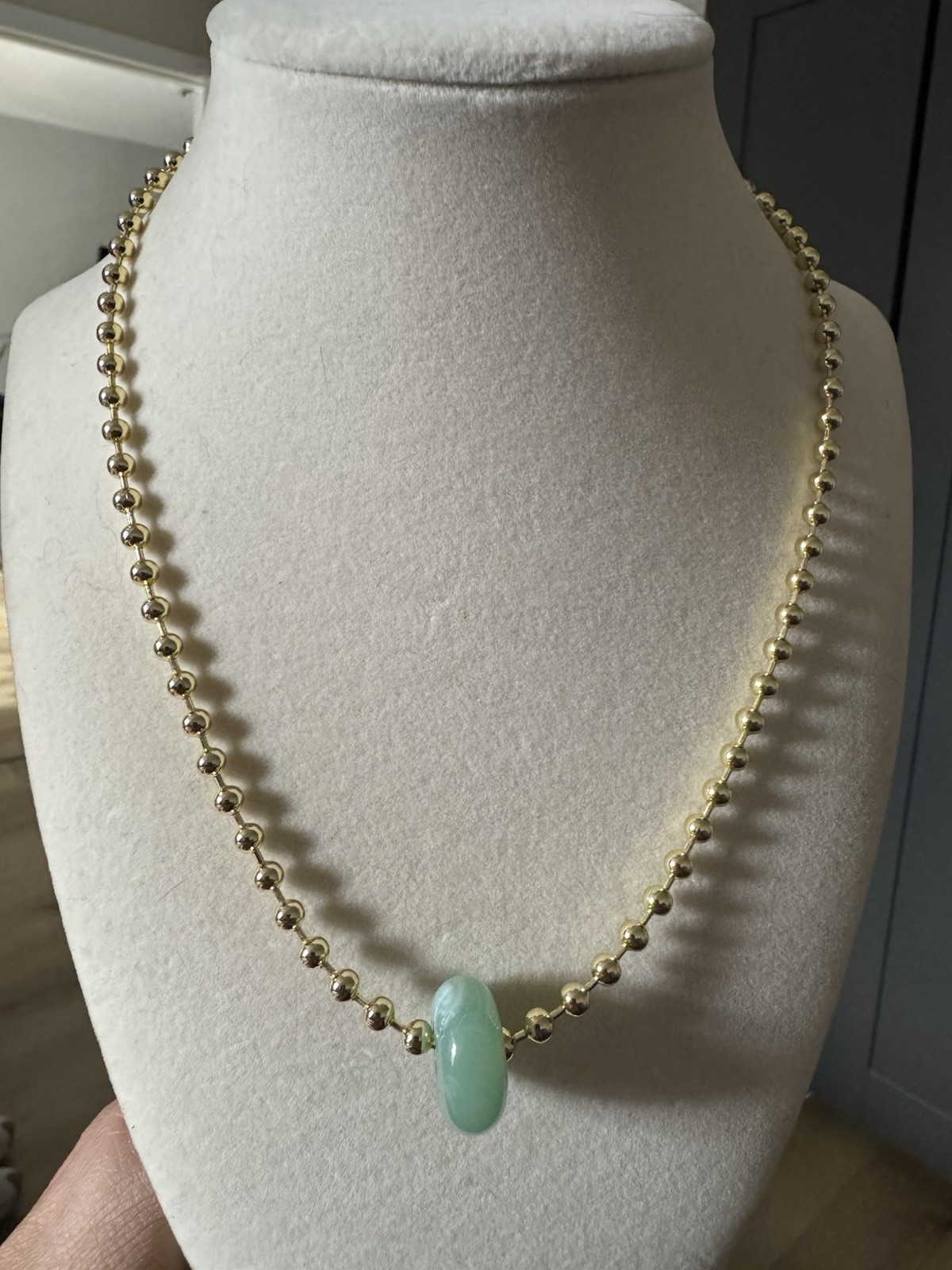 Gold Tone Metal Ball/Bead Chain Necklace w/ Round Charm Pendant, No Stone