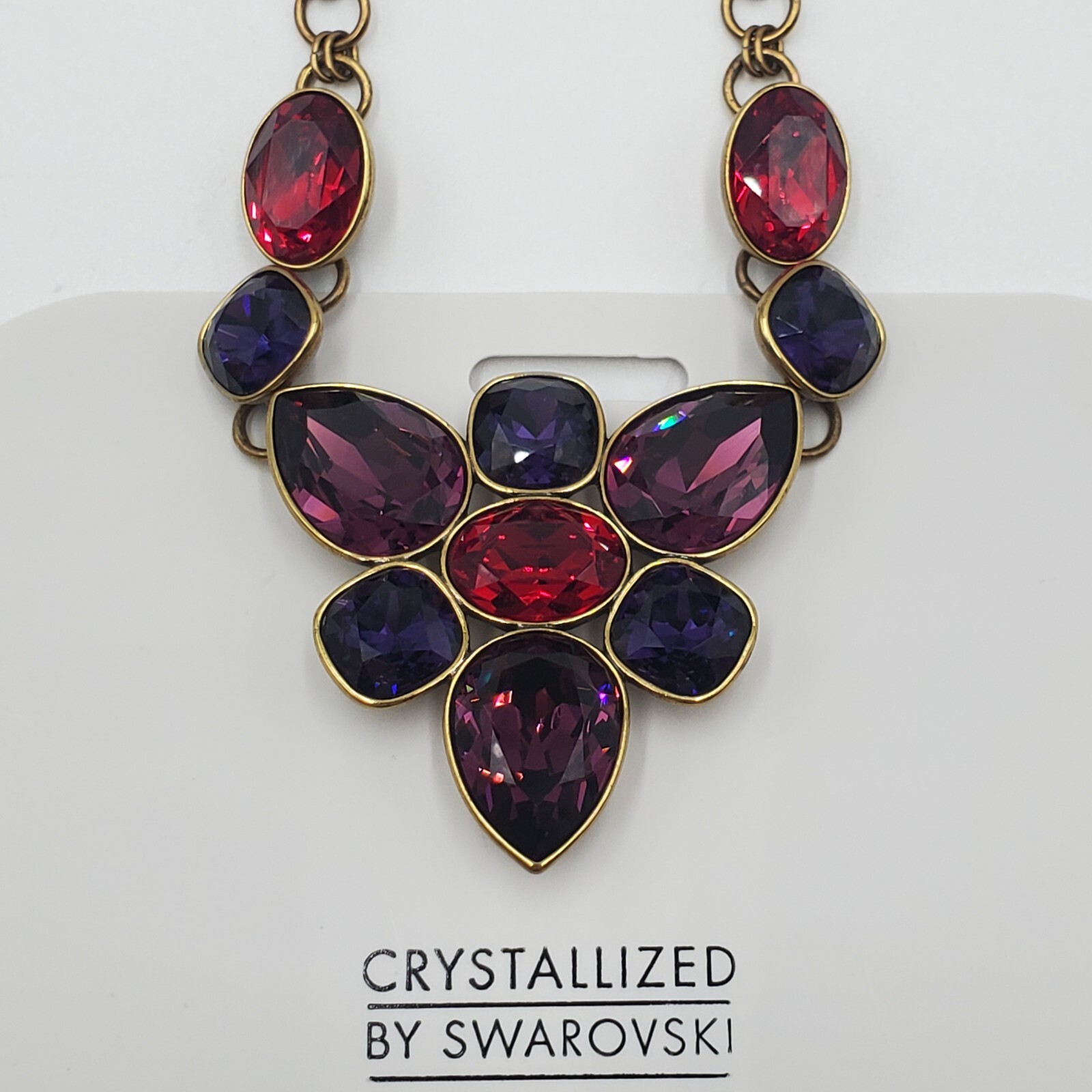 Swarovski Crystal Necklace 18in Brass Tone Red Blue Purple Crystallized TC NEW