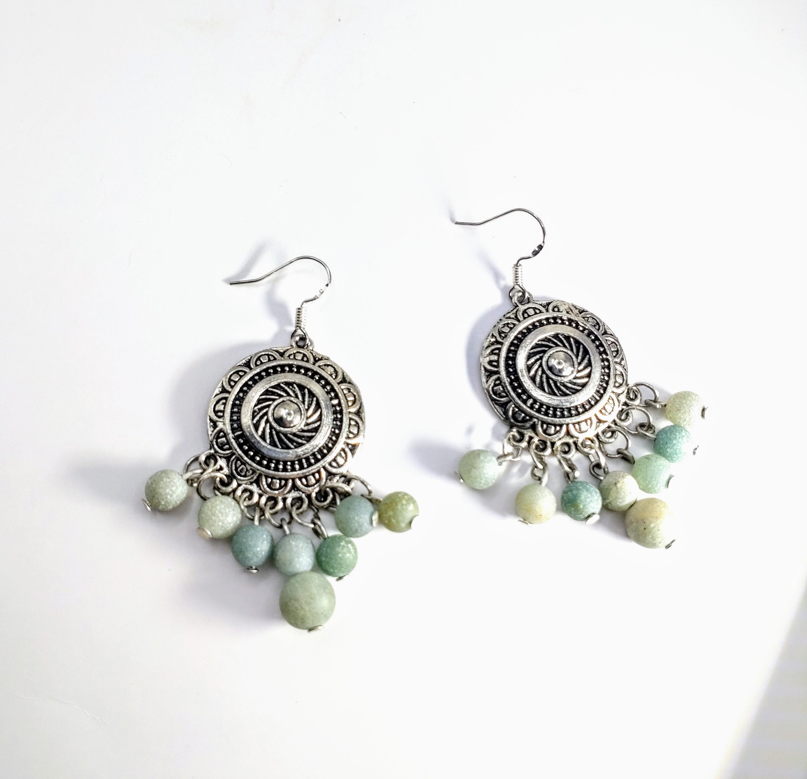 Gemstone Earrings Dangle Drop Beaded Crystal Boho Sterling Silver Hooks Handmade