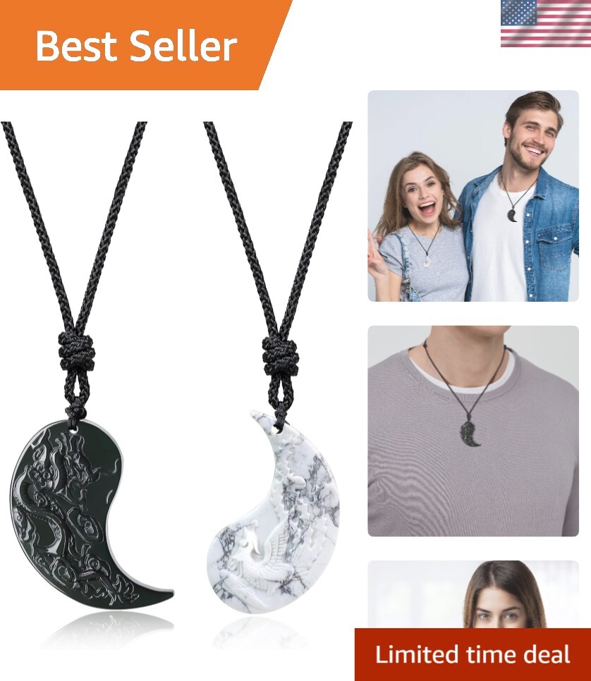 Symbolic Yin Yang Necklaces with Dragon and Phoenix – Ideal Gift for Couples
